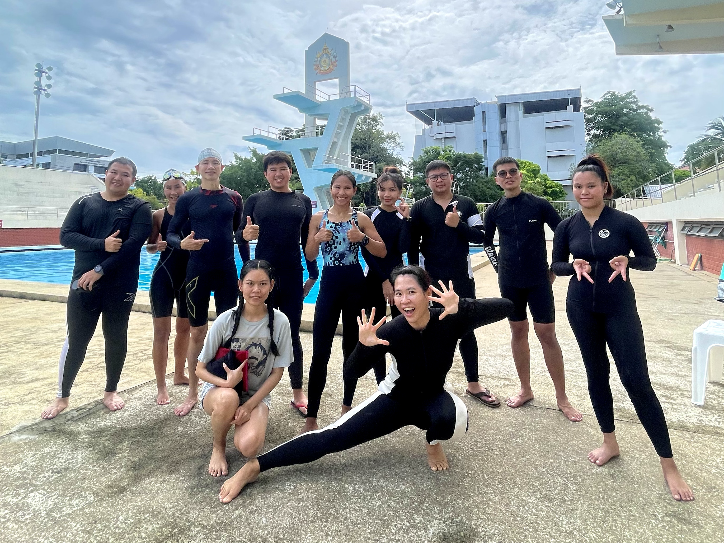 Group of happy people after freedive training